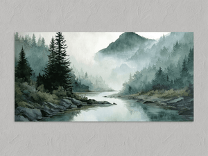 Stillwater Hollow – Misty Mountain River Wall Art Print, unframed print with no border