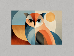 Sunlit Vigil – Geometric Owl Wall Art Print, unframed print with no border