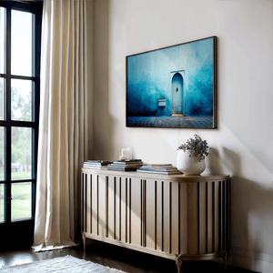 Moroccan doorway wall art styled in a calm neutral interior