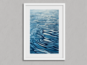 Tranquil Drift – Abstract Ocean Wall Art Print in a white frame with a mount