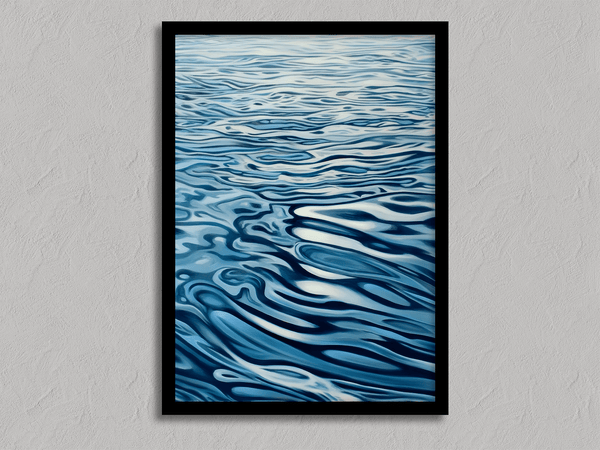 Discover Tranquil Drift, a calming abstract water reflection wall art print in navy & sky blue — perfect for modern minimalist interiors.