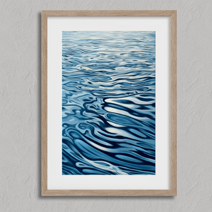 Discover Tranquil Drift, a calming abstract water reflection wall art print in navy & sky blue — perfect for modern minimalist interiors.