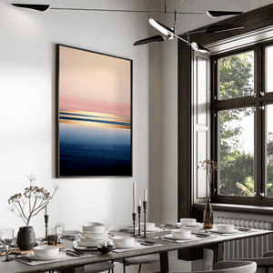 Ocean sunrise wall art styled in a calm neutral interior