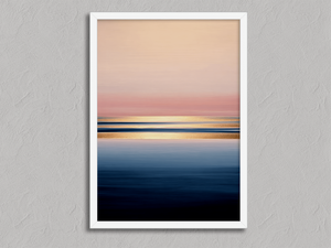 Tranquil Horizon – Ocean Sunrise Wall Art Print in a white frame, no mount