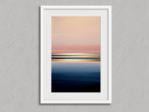 Tranquil Horizon – Ocean Sunrise Wall Art Print in a white frame with a mount