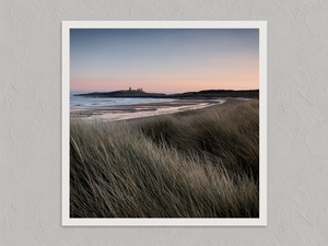 Tranquil Reflections – Northumberland Castle Wall Art, unframed print with a white border