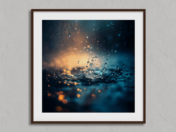 Capture serenity with vivid blues, greens, and golden light in this rainfall-inspired wall art print — a calming focal piece for any interior.