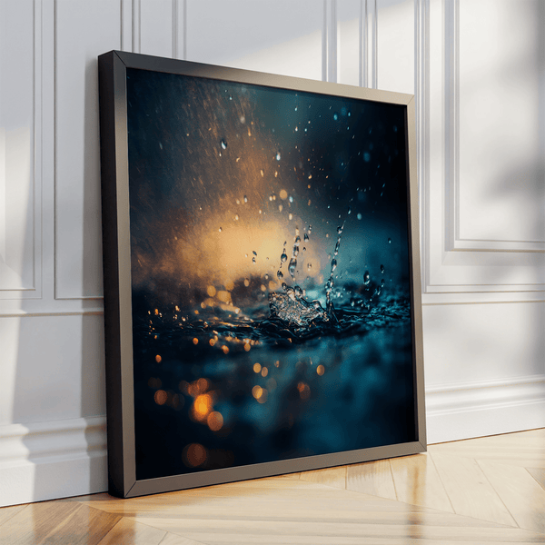 Capture serenity with vivid blues, greens, and golden light in this rainfall-inspired wall art print — a calming focal piece for any interior.