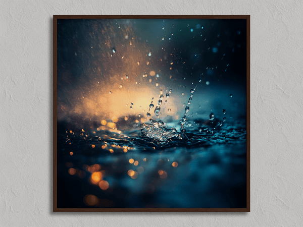 Capture serenity with vivid blues, greens, and golden light in this rainfall-inspired wall art print — a calming focal piece for any interior.