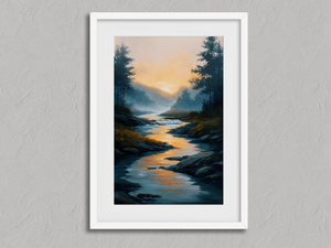 Treasure of Dawn – Sunrise River Wall Art Print in a white frame with a mount