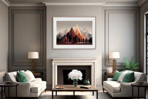 Mountain wall art styled in a calm neutral interior