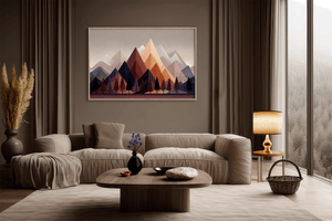 Mountain wall art styled in a calm neutral interior