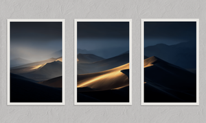 Twilight Mirage – Desert Dunes Triptych Wall Art, unframed print with a white border