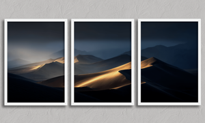 Twilight Mirage – Desert Dunes Triptych Wall Art in a white frame, no mount
