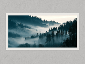 Valley Drift – Misty Forest Wall Art Print, unframed print with a white border