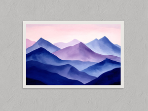 Violet Ranges – Layered Mountain Wall Art Print, unframed print with a white border