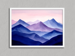 Violet Ranges – Layered Mountain Wall Art Print in a white frame, no mount