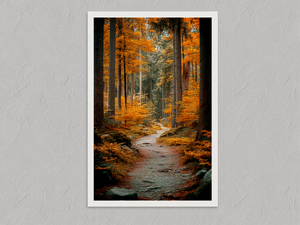 Whispering Pines – Autumn Woodland Forest Wall Art, unframed print with a white border