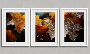 Whispers of Autumn – Autumn Triptych Wall Art in a white frame with a mount