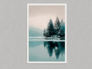 Winter Shoreline – Winter Lake Wall Art Print, unframed print with a white border
