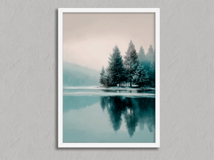 Winter Shoreline – Winter Lake Wall Art Print in a white frame, no mount