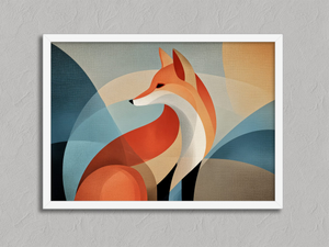Woodland Poise – Geometric Fox Wall Art Print in a white frame, no mount