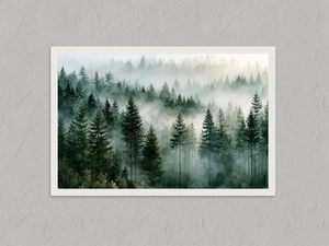 Woodland Veil – Misty Forest Wall Art Print, unframed print with a white border