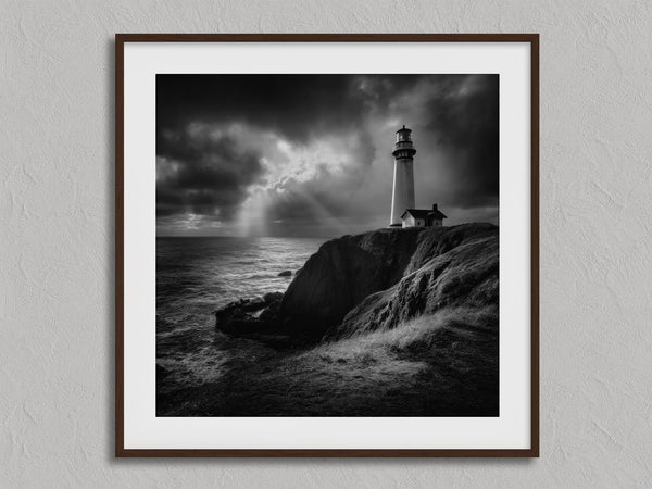 Storm Signal shown in a walnut frame with a white border or mount.