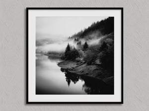 Mistwater Valley shown in a black frame with a white border or mount.