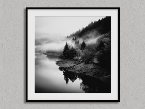 Mistwater Valley shown in a black frame with a white border or mount.