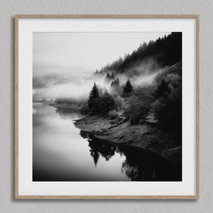 Mistwater Valley shown in an oak frame with a white border or mount.