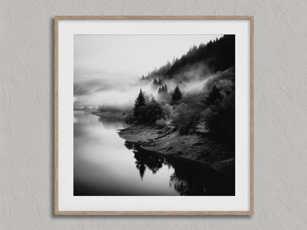 Mistwater Valley shown in an oak frame with a white border or mount.