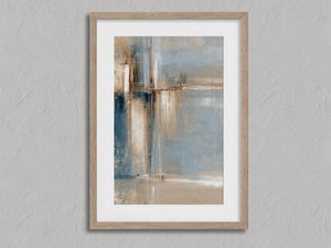 Blue Foundations II shown in an oak frame with a white border or mount.