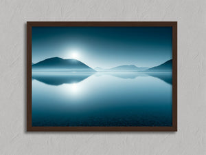 Blue Mirror shown in a walnut frame without a border or mount.