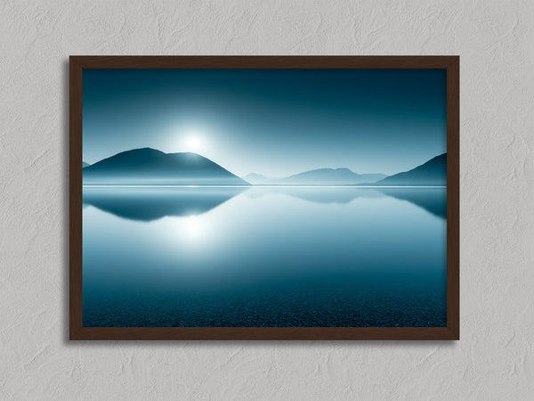 Blue Mirror shown in a walnut frame without a border or mount.