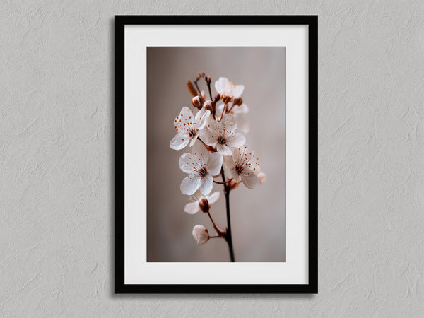 Blossom in Still Air shown in a black frame with a white border or mount.