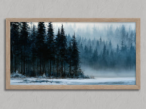 Winter Stillwater shown in an oak frame without a border or mount.