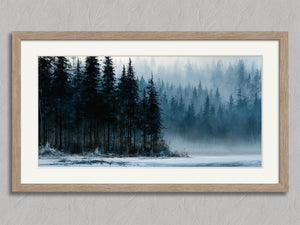 Winter Stillwater shown in an oak frame with a white border or mount.