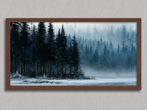 Winter Stillwater shown in a walnut frame without a border or mount.