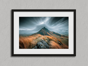 Highland Storm shown in a black frame with a white border or mount.