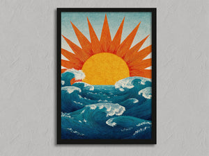 Sunrise Over Wild Water shown in a black frame without a border or mount.