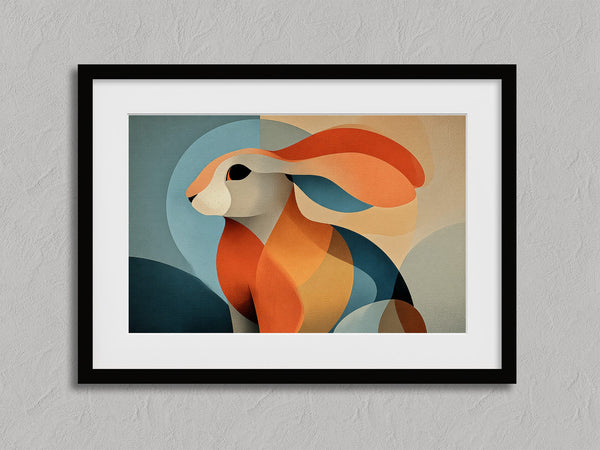Hare Across the Hills shown in a black frame with a white border or mount.