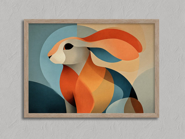 Hare Across the Hills shown in an oak frame without a border or mount.