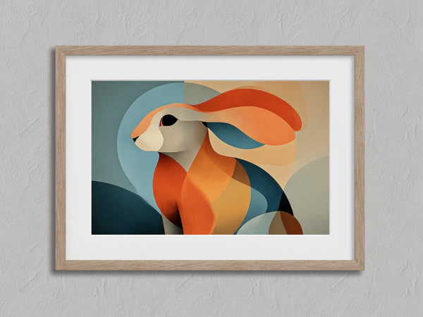 Hare Across the Hills shown in an oak frame with a white border or mount.