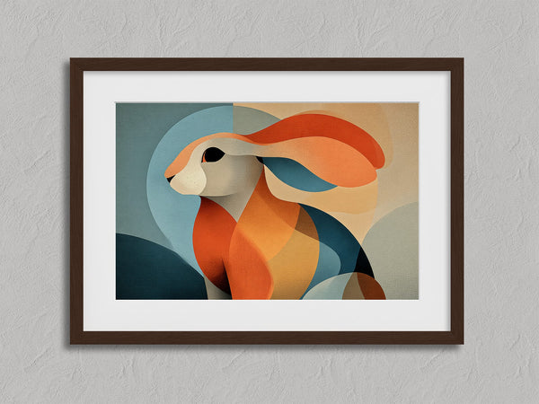 Hare Across the Hills shown in a walnut frame with a white border or mount.