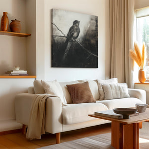 Nightjar canvas wall art styled in a calm neutral interior
