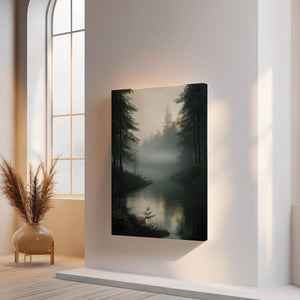 Forest canvas wall art styled in a calm neutral interior