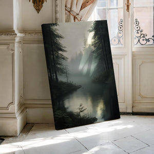 Forest canvas wall art styled in a calm neutral interior