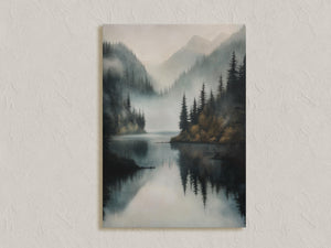 Unframed autumn mountain lake canvas print with soft reflections