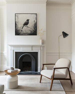 Blackbird canvas wall art styled in a calm neutral interior